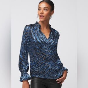 NWT - White House Black Market Blue and Black Zebra Blouse (Small)